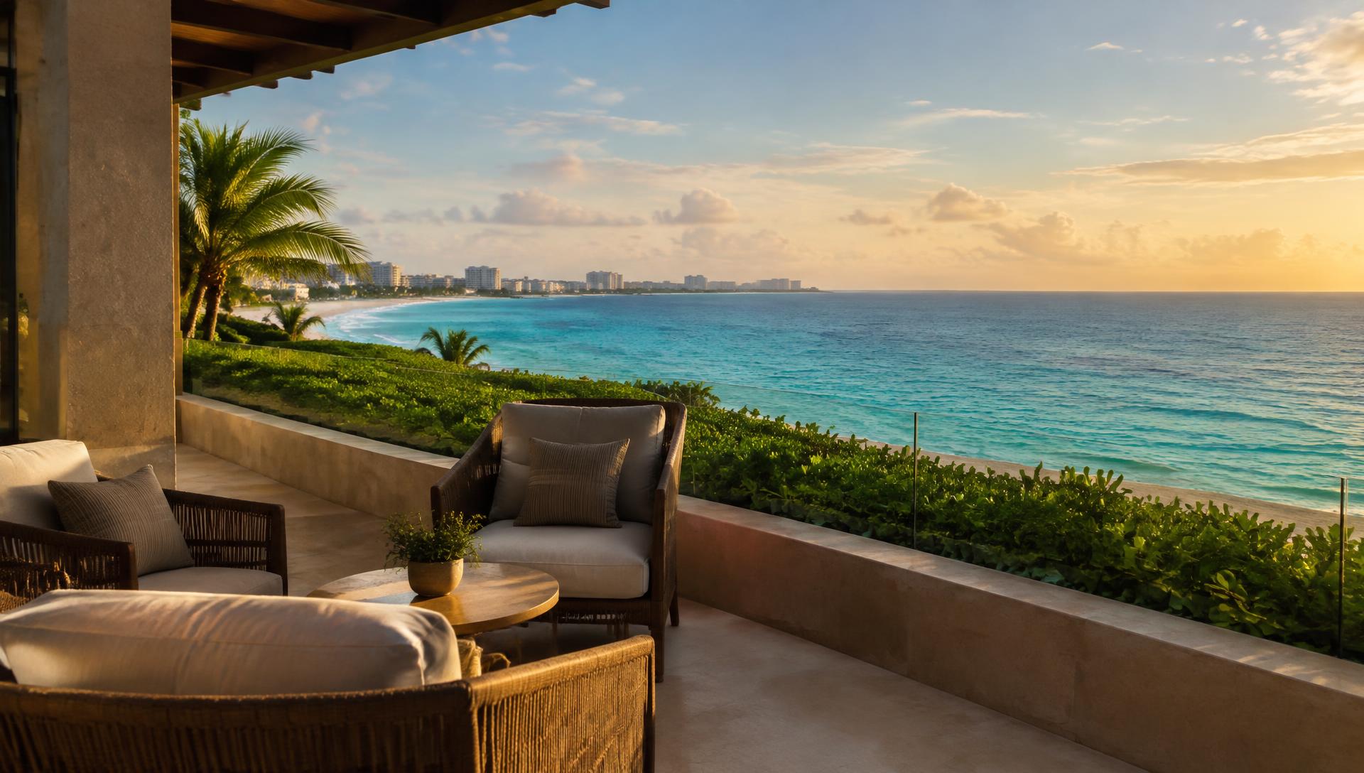 Quiet terrace overlooking the Caribbean in Cancún